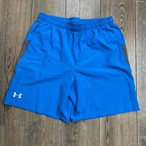 Under Armour Mens Blue Heatgear Athletic Shorts Size Large Mesh Brief Lined